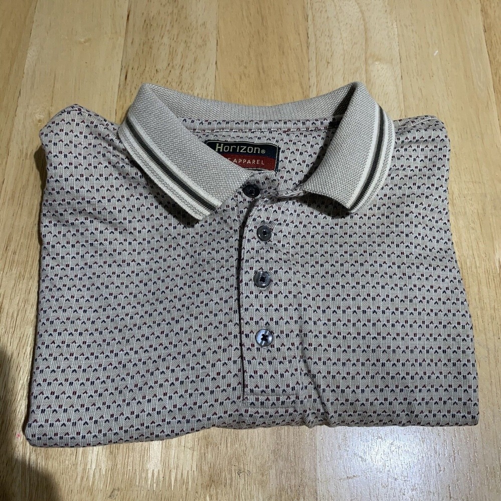 Horizon Golf Apparel Polo Shirt Mens Large Beige 100% Combeo Cotton Over For Car